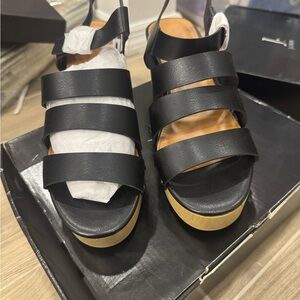 J. Crew Black and Tan Strappy Sandals